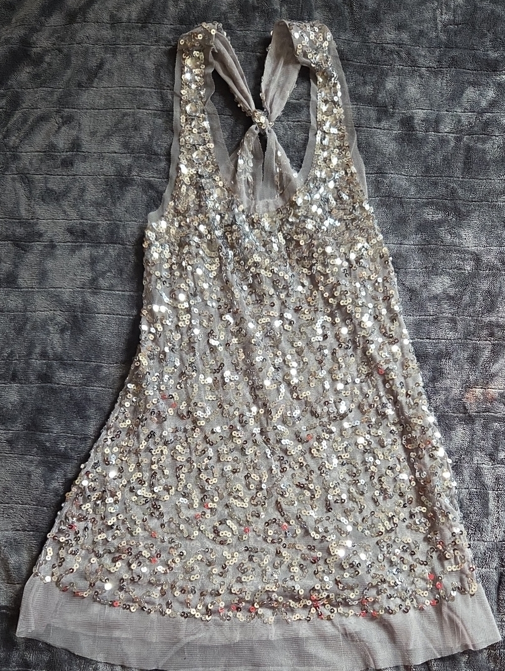 Body Central Silver Sequin Mini Dress with Halter Tie